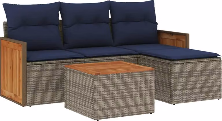 Set Divani da Giardino 5 pz con Cuscini Grigio in Polyrattan