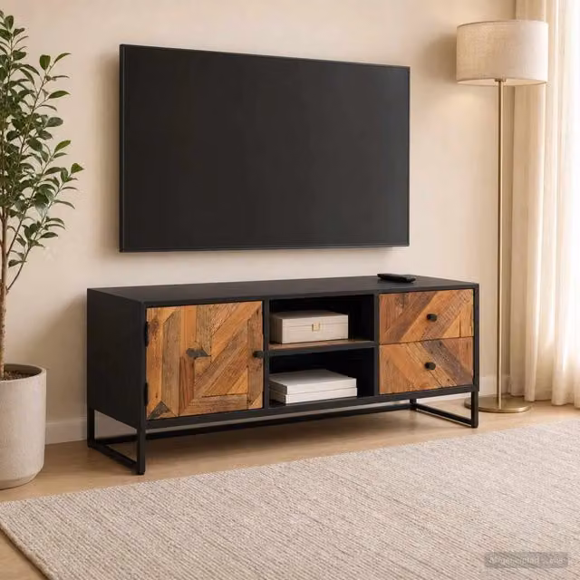 Mobile TV moderno vidaXL in legno nero opaco con cassetto e scomparti media L: 105 cm, P: 30 cm, H: 40 cm