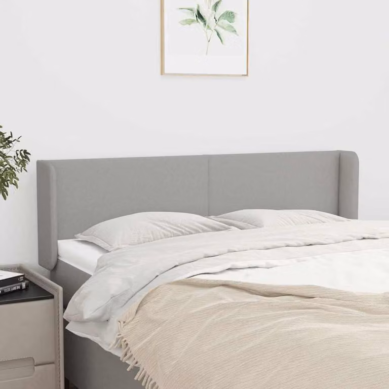 Testiera ad orecchio vidaXL in tessuto grigio chiaro con struttura in legno L: 147 cm, P: 16 cm, H: 78-88 cm