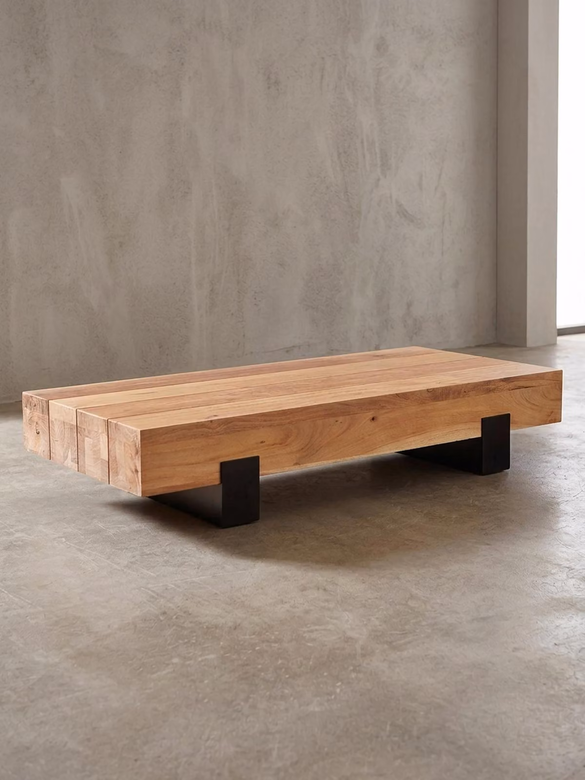 Tavolino da salotto 130x59x25 cm in legno massello di acacia / metallo, tavolino da salotto di design moderno, tavolino da salotto marrone / nero, tavolino da caffè di design massiccio, tavolino da salotto rettangolare