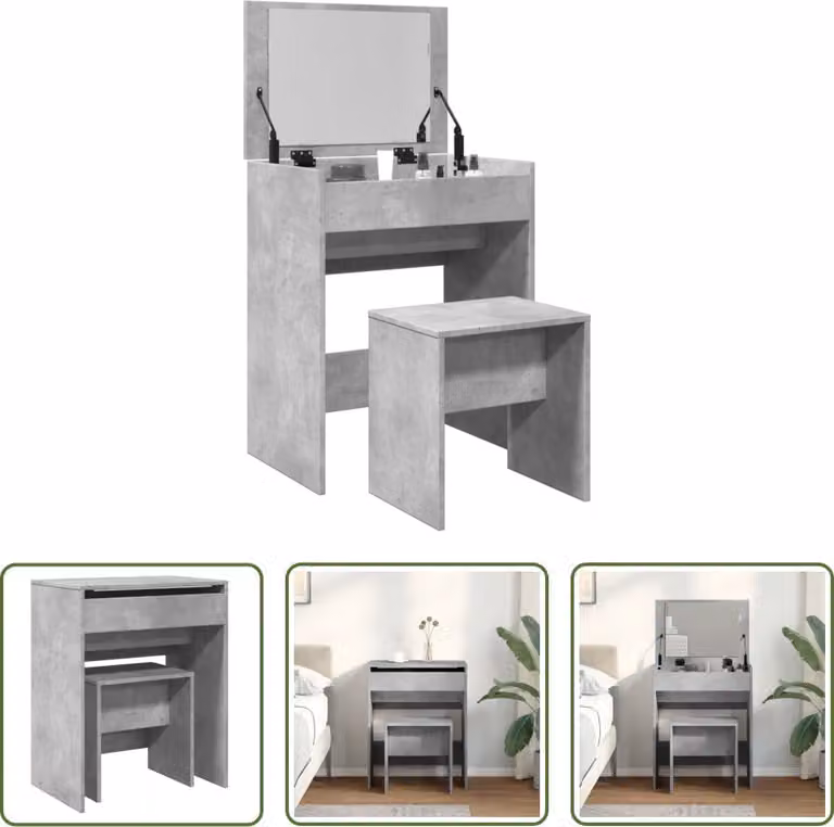 The Living Store Tavolino con sgabello in cemento grigio 60x40x113,5 cm