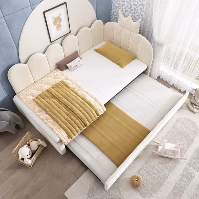 Sofa letto con letto estraibile velluto beige 90x200 cm