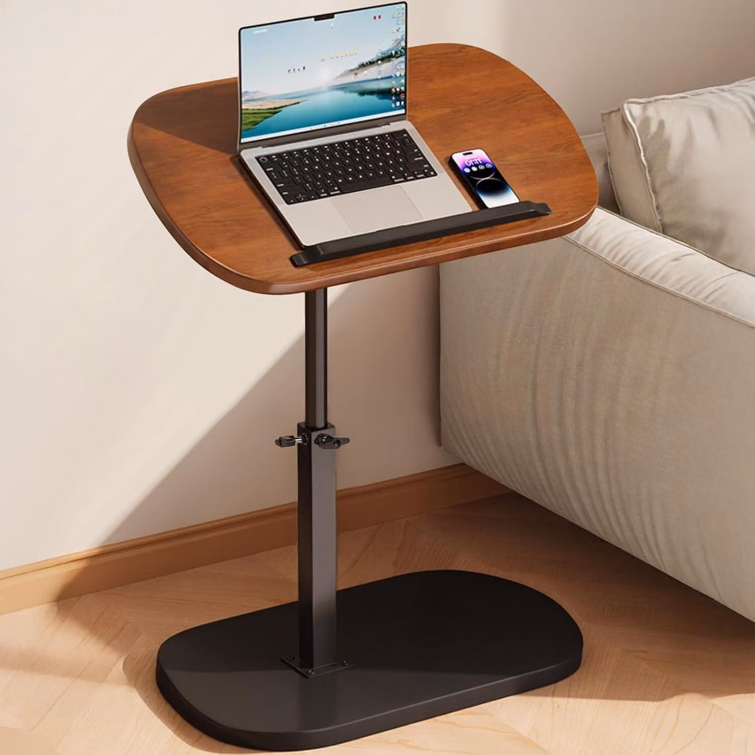 Accessori per divani: tavolino a forma di C, con altezza regolabile, 45 x 30 cm, multifunzionale, adatto per l'uso su divani e letti, girevole a 360°, superficie lavabile