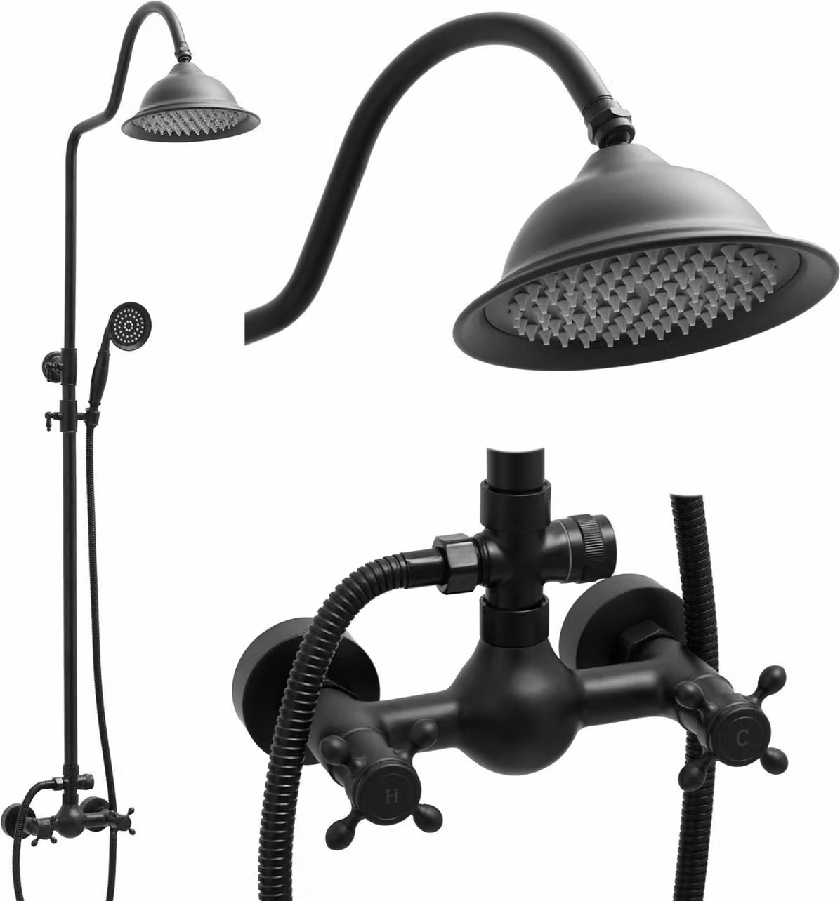 Set doccia Sistema doccia Set doccia a pioggia con soffione Doccia a mano per bagno Nero