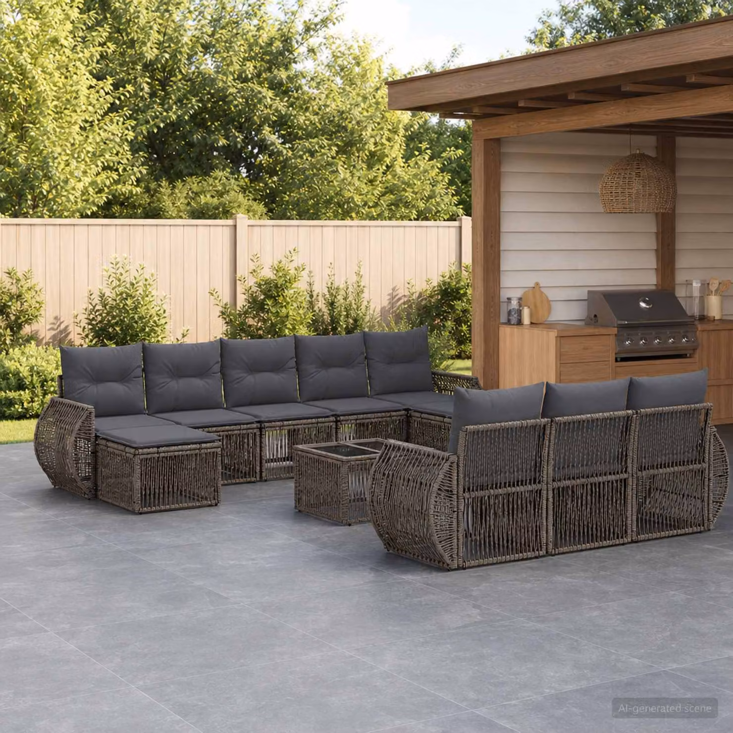 Set Divano da Giardino vidaXL 11 Pezzi in Polyrattan Grigio e Antracite con Cuscini e Tavolino