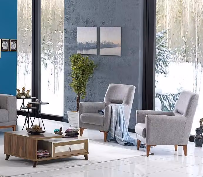 Grau 2x Sessel Wohnzimmer Luxus Einrichtung Polstermöbel Komplett