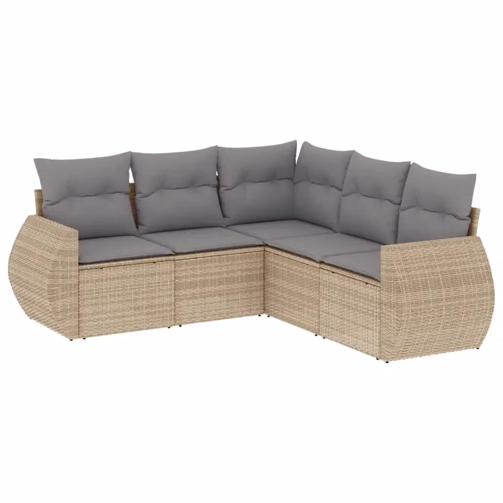 vidaXL Set Divano da Giardino 5 pz a L con Cuscini Beige e Grigio in Polyrattan e Metallo – 2