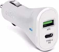 Caricabatterie da auto Sbs con doppia porta USB Type-A e USB Type-C da 20W Power Delivery, colore bianco, modello TECRPD20W