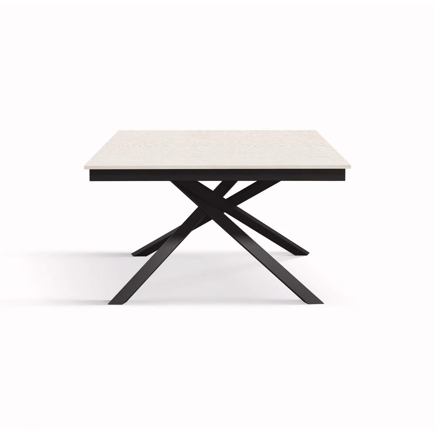 Tavolo VOLPAIA in legno, finitura bianco frassinato e base in metallo verniciato antracite, allungabile 120×80 cm – 170×80 cm