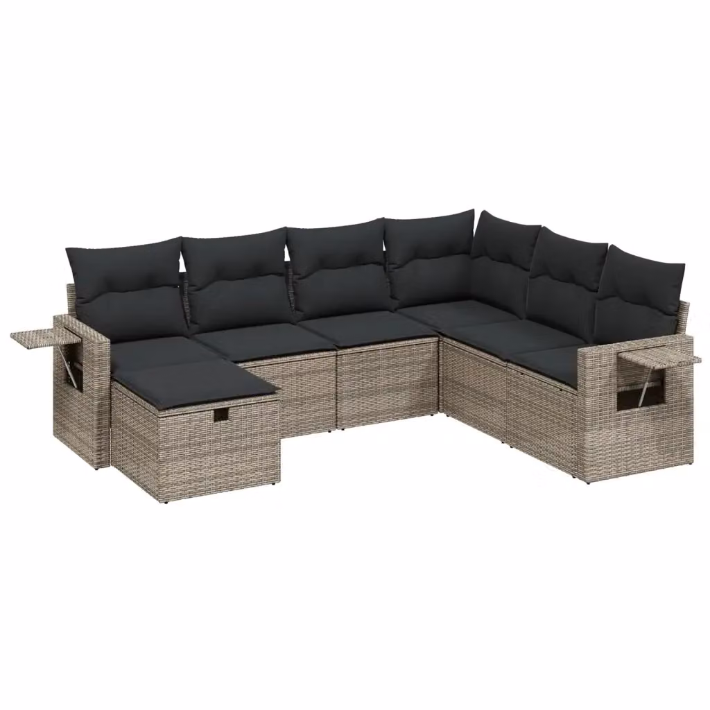 Set di divani da giardino vidaXL a forma di L composto da 7 pezzi con cuscini grigi in polyrattan e struttura in acciaio verniciato a polvere – 2