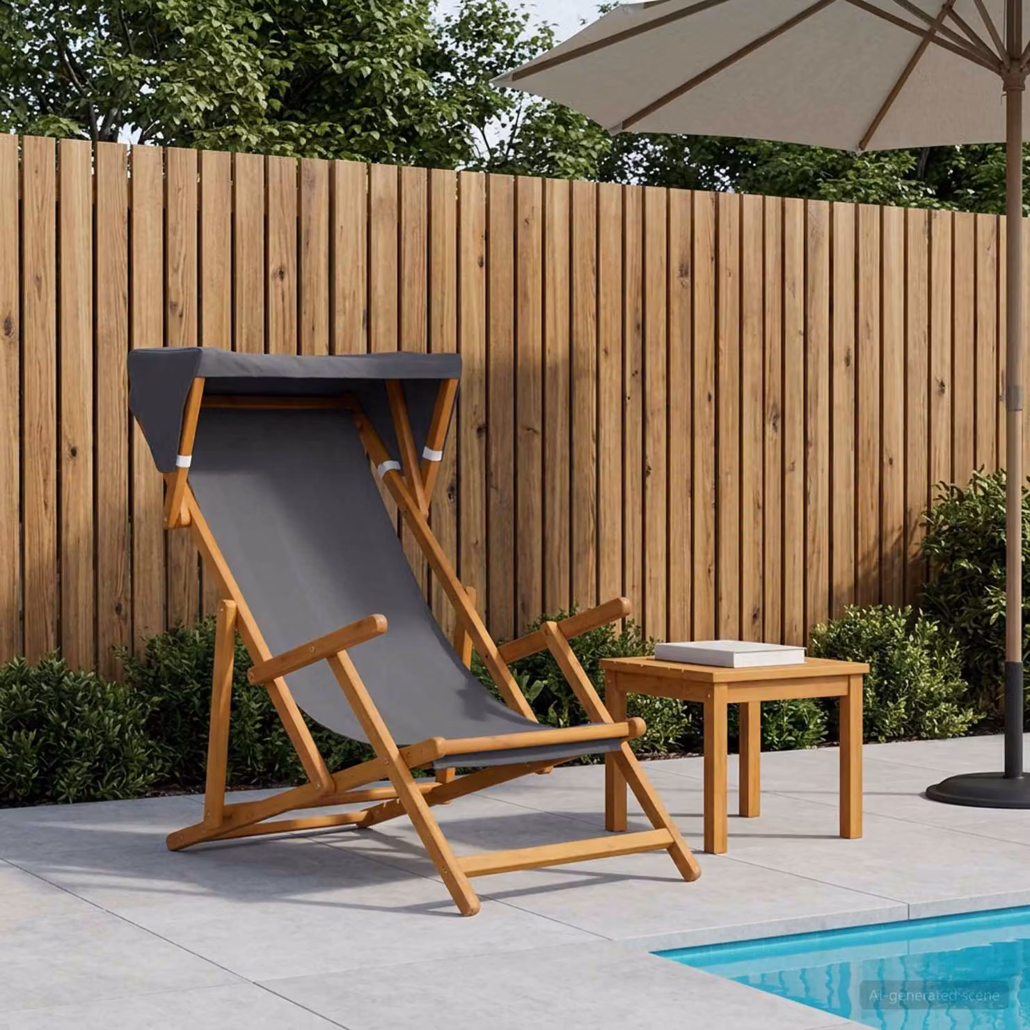 vidaXL Lettino da giardino in legno di acacia oliato con tendalino e tessuto resistente ai raggi UV, Grigio
