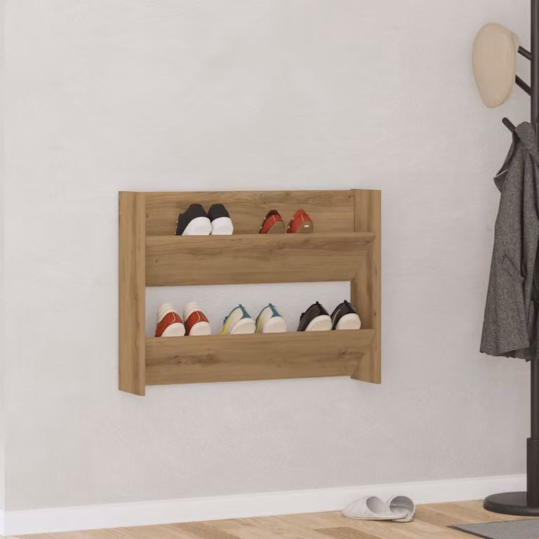 Scarpiera da muro moderna vidaXL in MDF marrone con scomparti basculanti L: 80 cm, P: 18 cm, H: 60 cm
