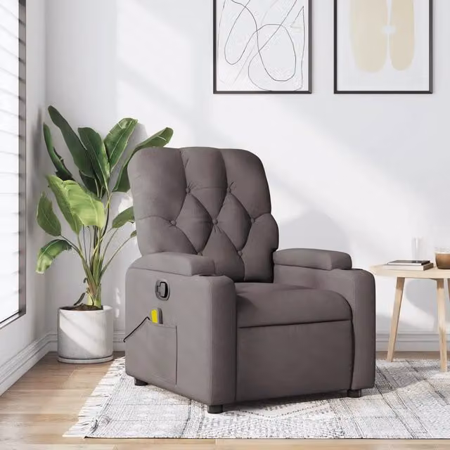 Poltrona Reclinabile Relax vidaXL in Tessuto Beige e Grigio con Braccioli e Regolazione Manuale – 1