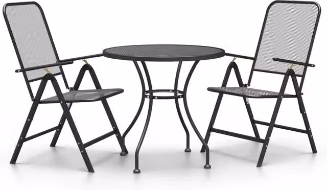Set da Pranzo per Giardino 3 Pezzi in Metallo Antracite con Tavolo Rotondo e Sedute Moderne – 1