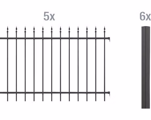 Alberts 510268 Set completo di staccionate Chaussee, da incassare nel calcestruzzo, nero opaco, altezza 100 cm, lunghezza 10 m