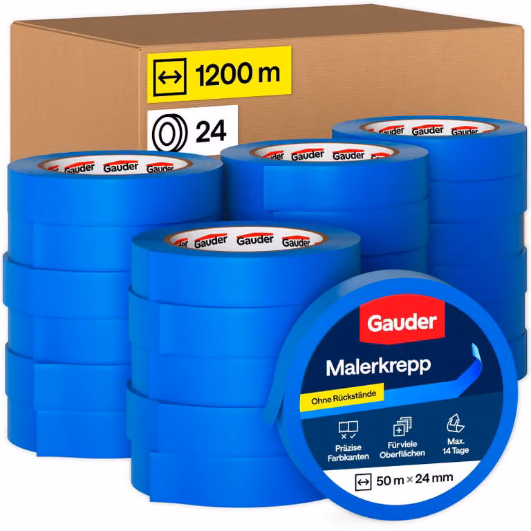 GAUDER: Nastro adesivo per pittura, nastro di carta, nastro protettivo per lavori di pittura (24 rotoli - 24 mm x 50 m)