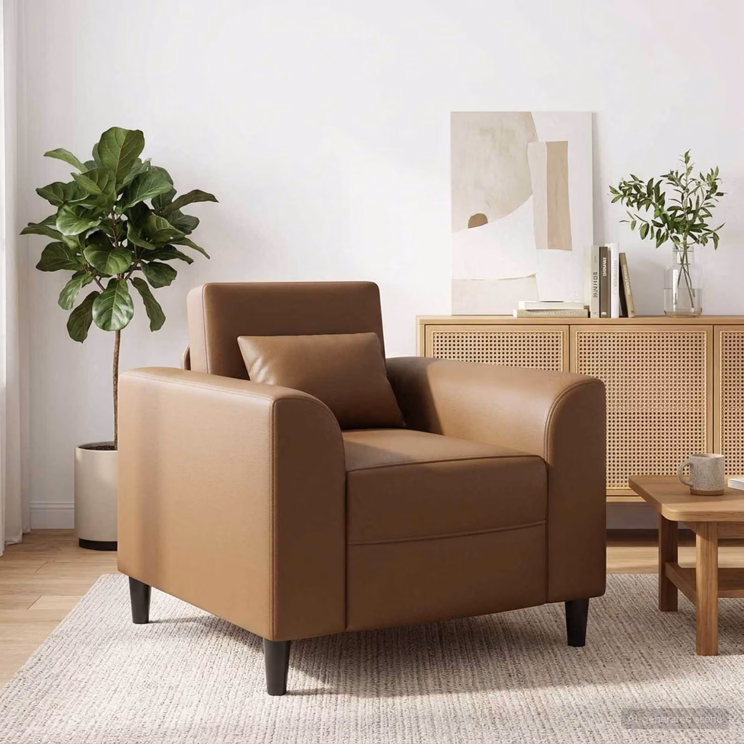 Poltrona moderna vidaXL in similpelle beige e marrone con braccioli
