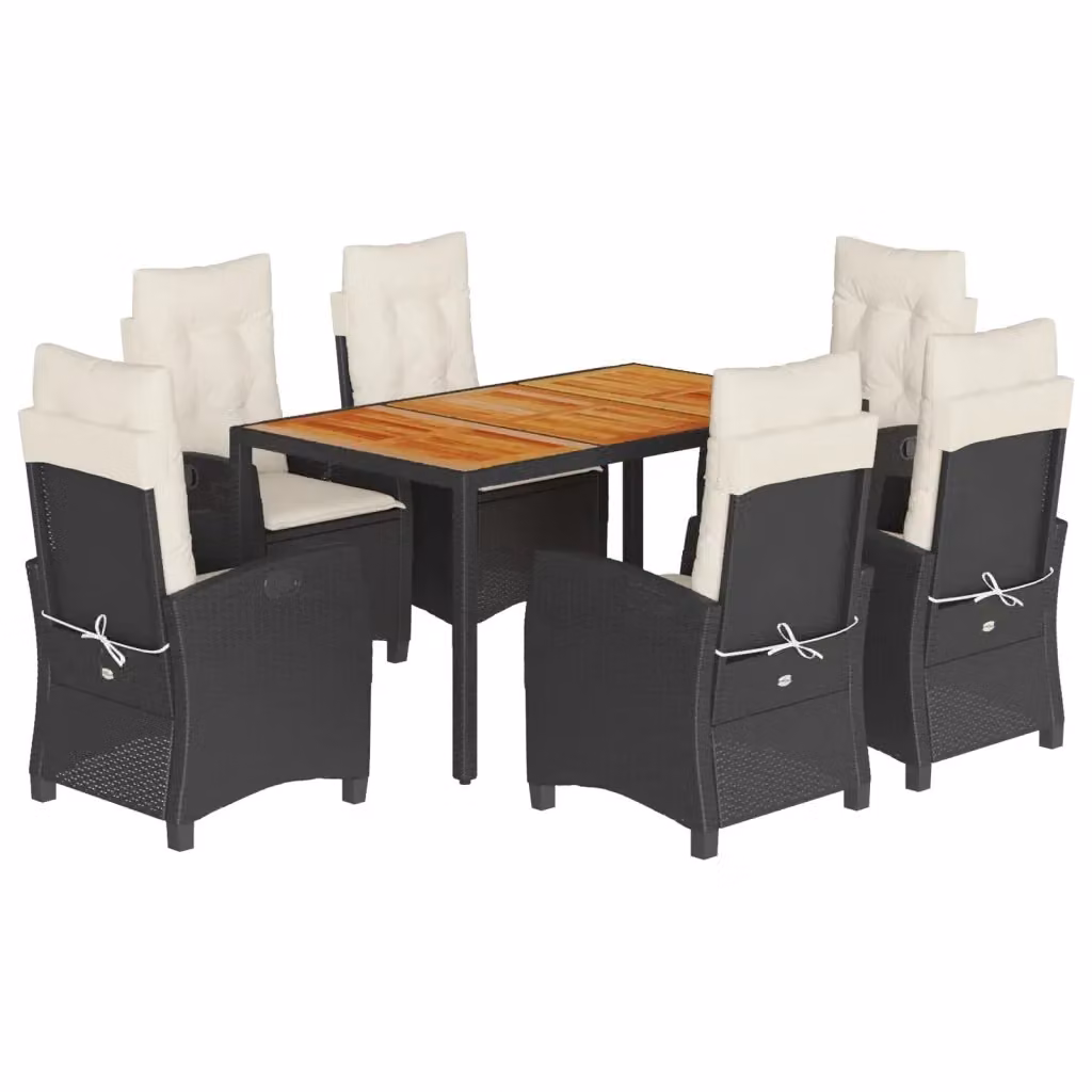 Set da pranzo da giardino vidaXL in legno di acacia oliato e polyrattan con 7 pezzi, nero e bianco – 2