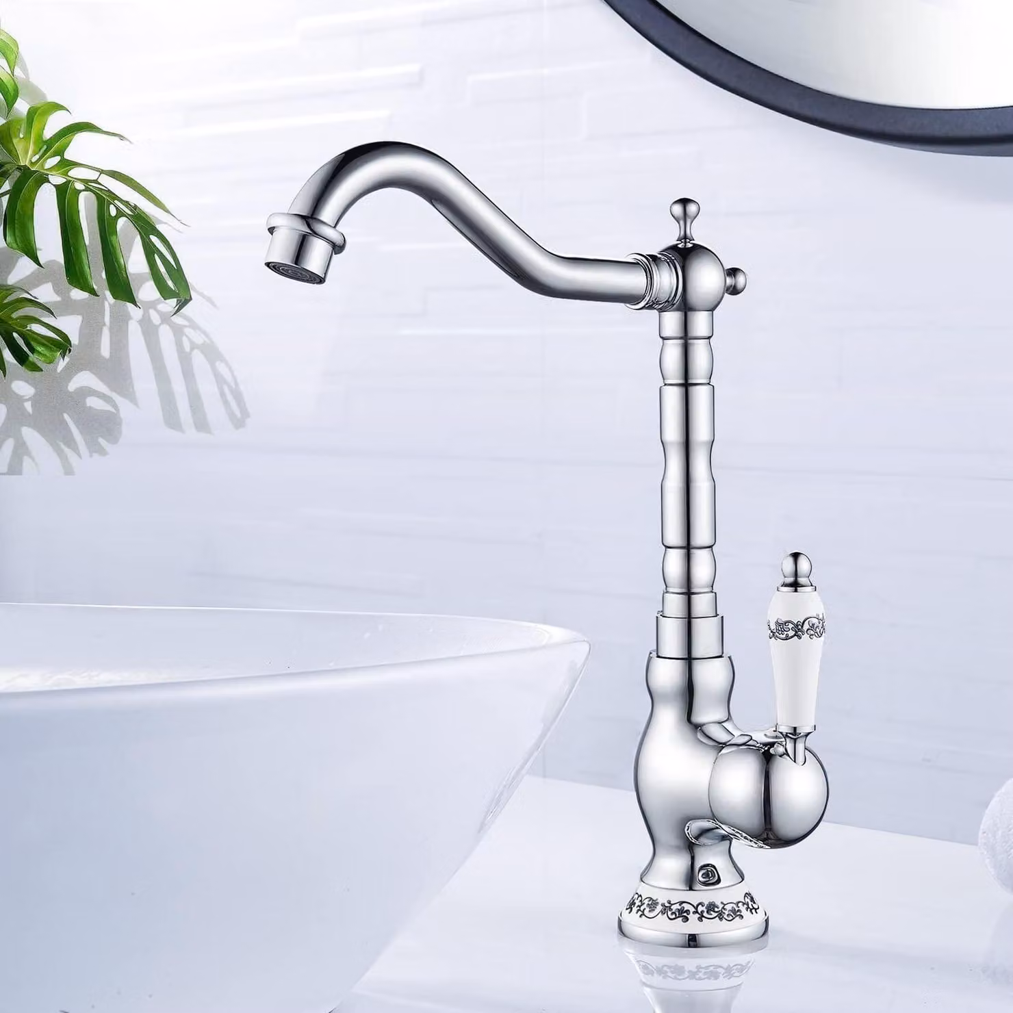 Miscelatore monocomando retrò per lavabo, cromato, in ottone, attacco G3/8, rotazione a 360°