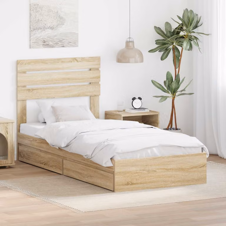 Letto con contenitore e cassetto vidaXL in Rovere Sonoma, L 90 x P 200 cm