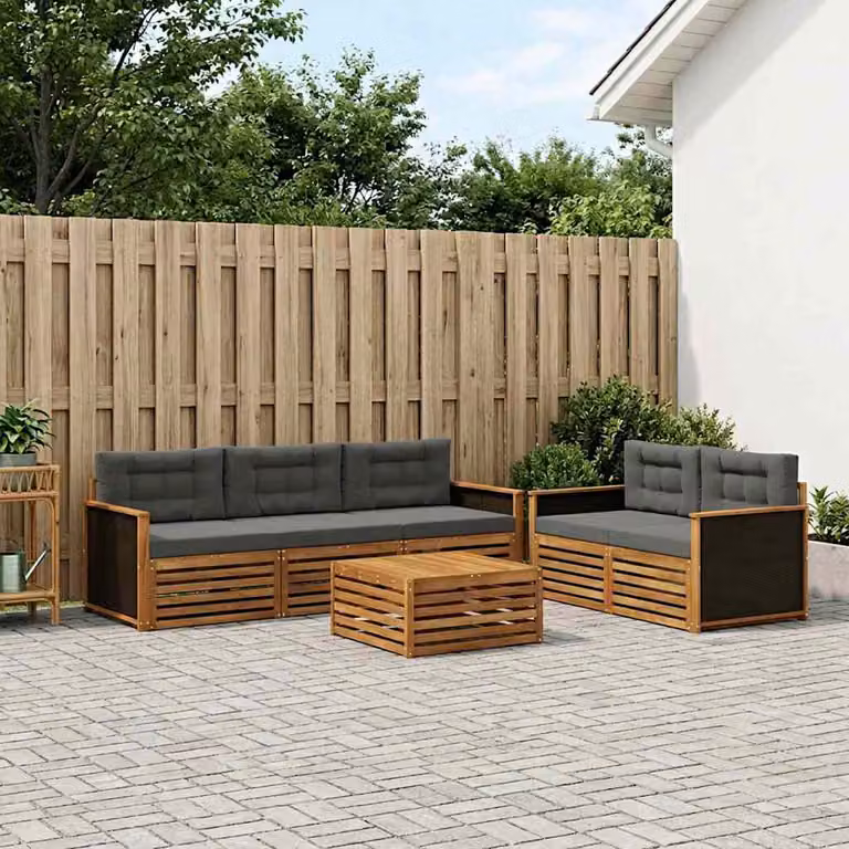 Set di divani da esterno vidaXL 7 pezzi in legno di acacia con tavolo da caffè e cuscini, colore beige e antracite