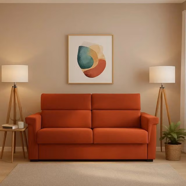 Divano Letto 2 Posti Tenna DMORA Arancione con Rivestimento Sfoderabile e Struttura in Legno Made in Italy – 1