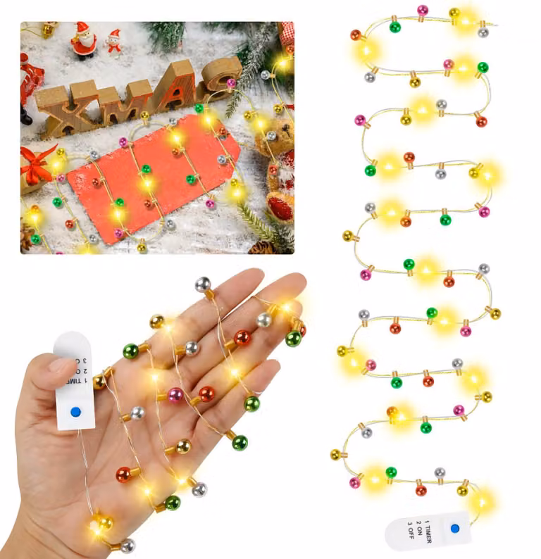 Catena luminosa in miniatura a forma di gnomo, 2 metri, LED, luce bianco caldo, per case delle bambole