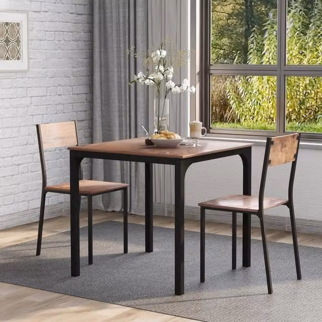 Set da pranzo vintage marrone: tavolo con 2 sedie, per balcone, sala da pranzo e soggiorno