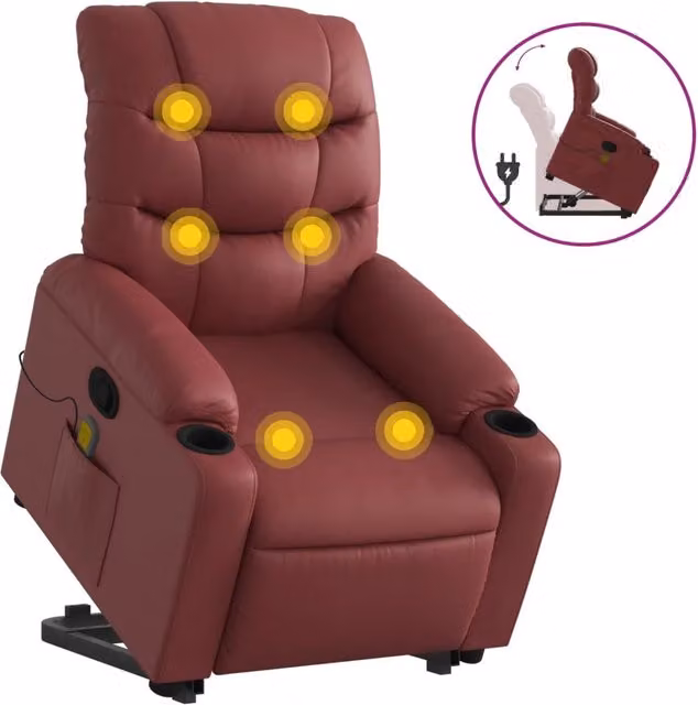 Poltrona | Sedia Relax Alzapersone Massaggi Reclinabile Rosso Vino Similpelle