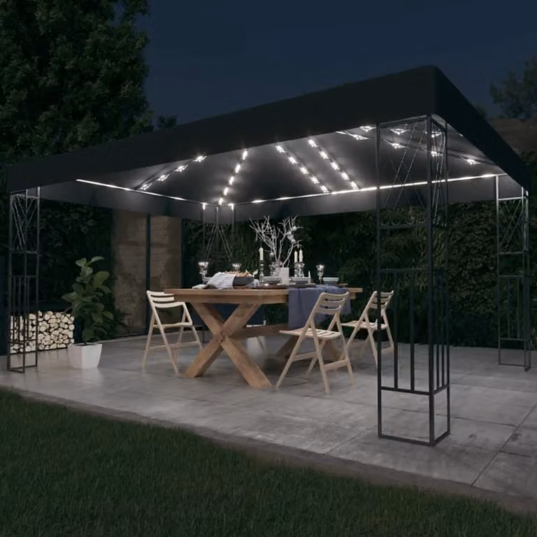 Padiglione The Living Store con ghirlanda luminosa a LED, 3x4 m, tessuto antracite