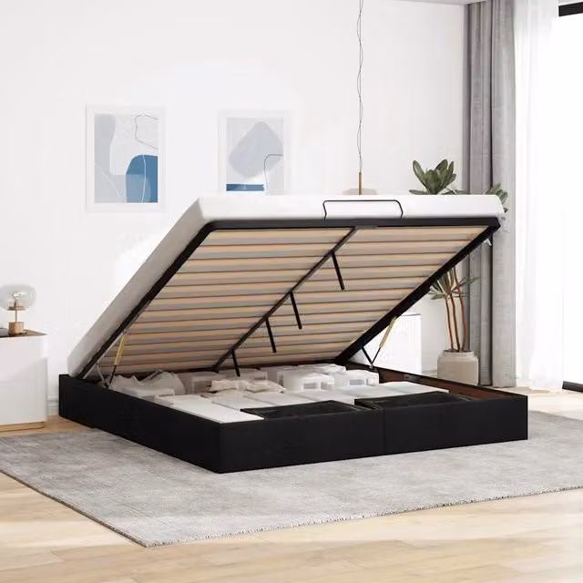 Struttura Letto Pouf senza Materasso-Giroletto con contenitore Nero 180x200 cm in Tessuto