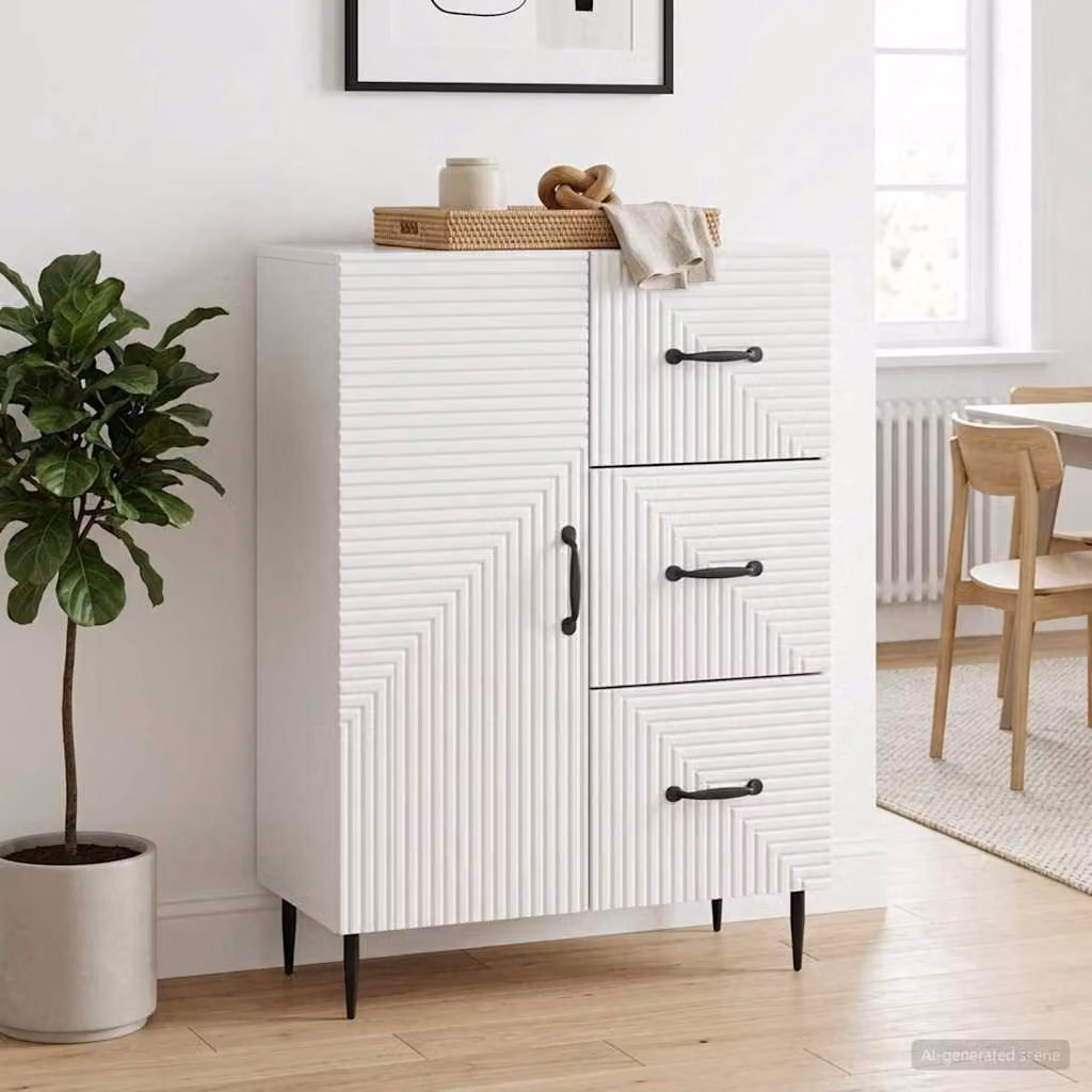 Credenza moderna vidaXL in legno ingegnerizzato e metallo, Bianco lucido, L 66 cm x P 34,5 cm x H 89,5 cm