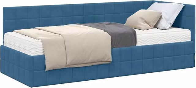 Letto singolo | Letto per adulti | Struttura Letto Angolare con Materasso 2 pcs Blu Velluto