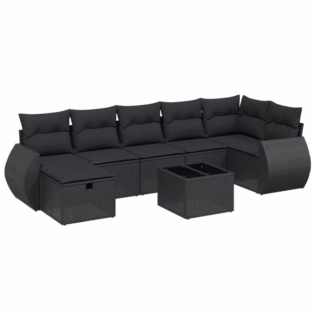 vidaXL Set Divani da Giardino a L con Cuscini 8 pz Nero in Polyrattan e Acciaio – 2