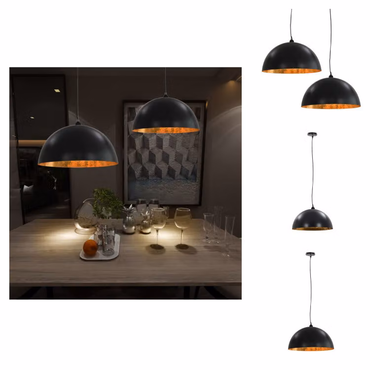 vidaXL Plafoniere 2 pezzi nero e oro semisferiche 50cm E27 - Lampade