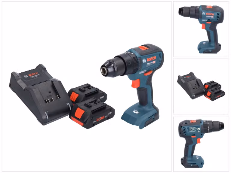 Bosch GSB 18V-55 Trapano a percussione professionale a batteria 18 V 55 Nm senza spazzole + 2x batteria ricaricabile ProCORE 4,0 Ah + caricabatterie