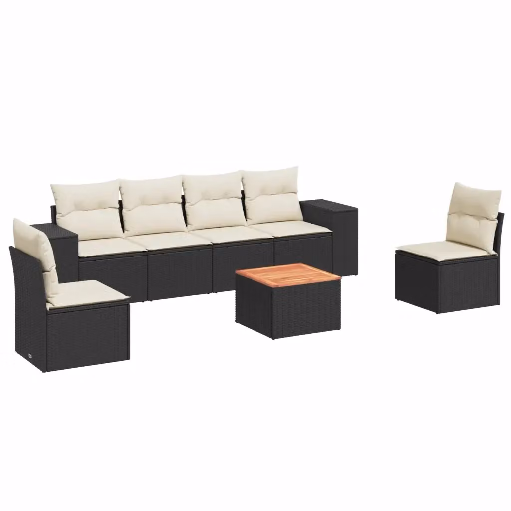 Set Divani da Giardino vidaXL in Polyrattan Nero con 7 Cuscini e Tavolino da Esterno – 2