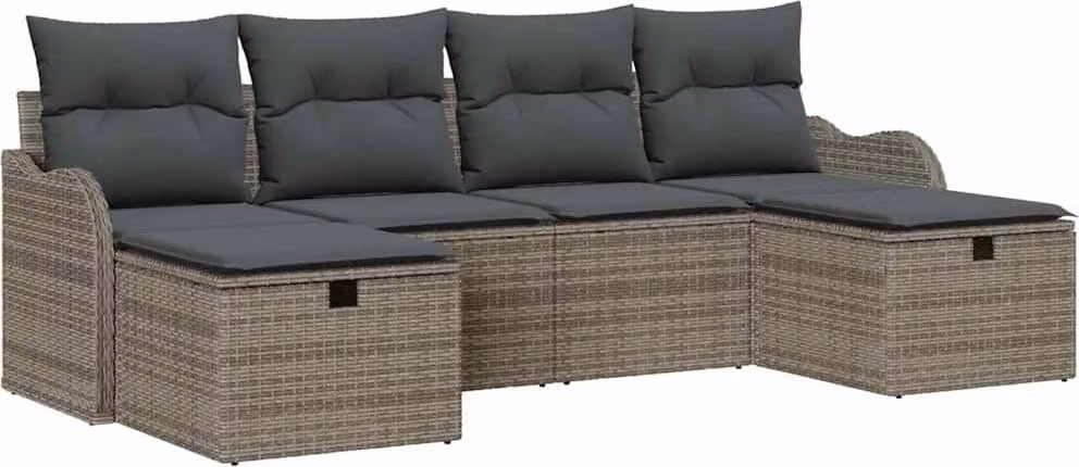 Set Divano da Giardino con cuscino 6 pcs Grigio Poly Rattan