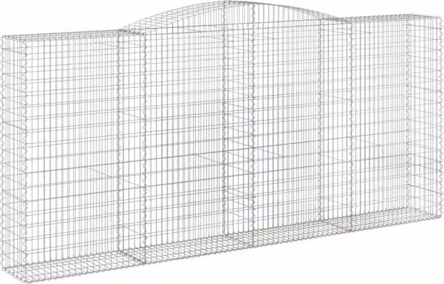 Gabbione recinto a gabbia muro di contenimento ad arco in ferro zincato argento L: 400 cm, P: 50 cm, H: 180/200 cm
