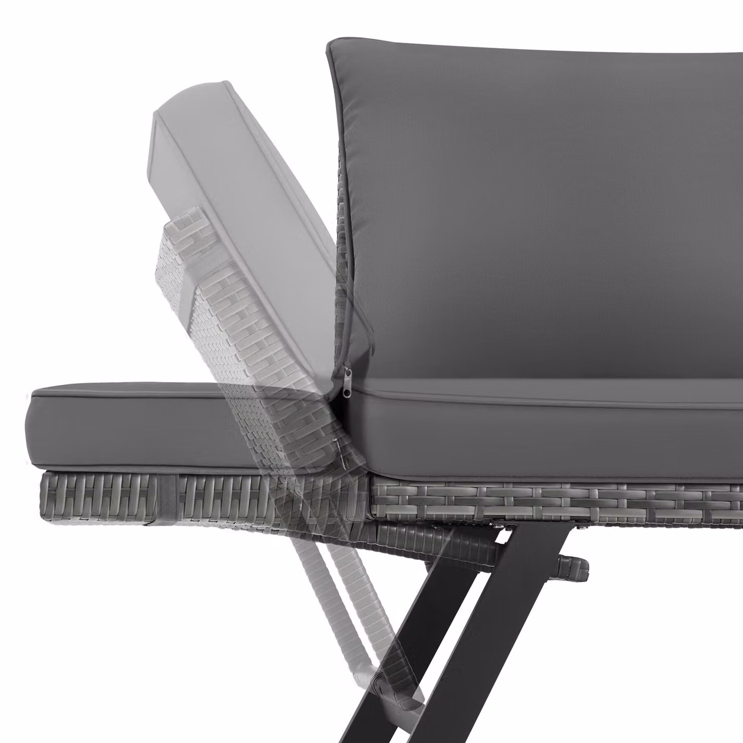 Divano lounge Sintra Tectake in rattan e metallo con braccioli regolabili e coperture rimovibili, grigio, L: 157,0 cm, P: 89,0 cm, H: 61,0 cm – 1