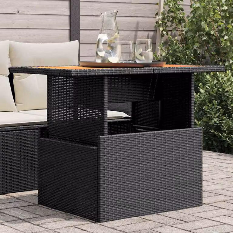 vidaXL Tavolo da Giardino Moderno in Polyrattan e Legno di Acacia Nero L: 100 cm, P: 55 cm, H: 73 cm