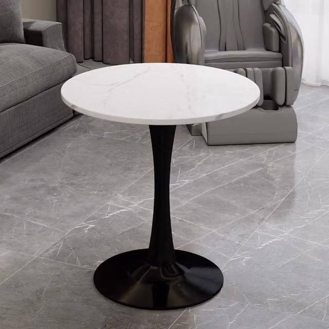 Tavolino da caffè rotondo MINIMAL con piano effetto marmo bianco e design moderno, Diametro: 70 cm