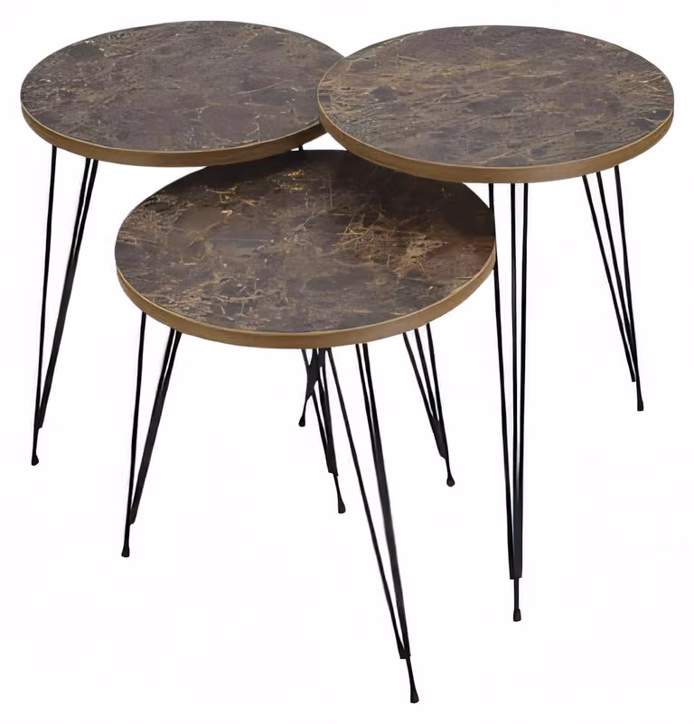 Elegantes braunes Couchtisch-Set aus Holz und Metall