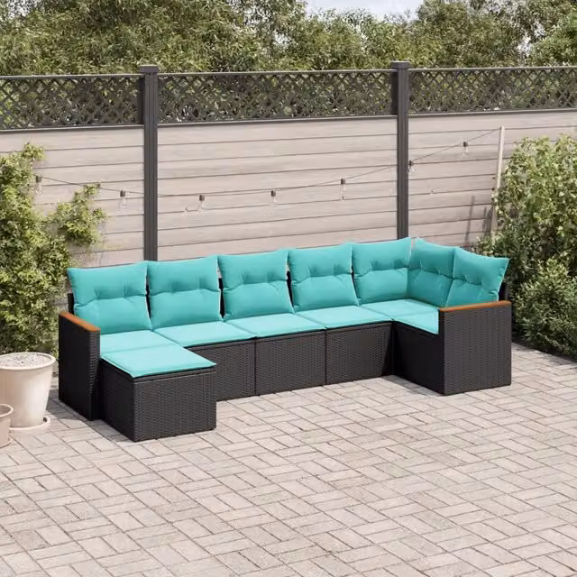 Set Divani da Giardino 7 pz con Cuscini Nero in Polyrattan 3226190