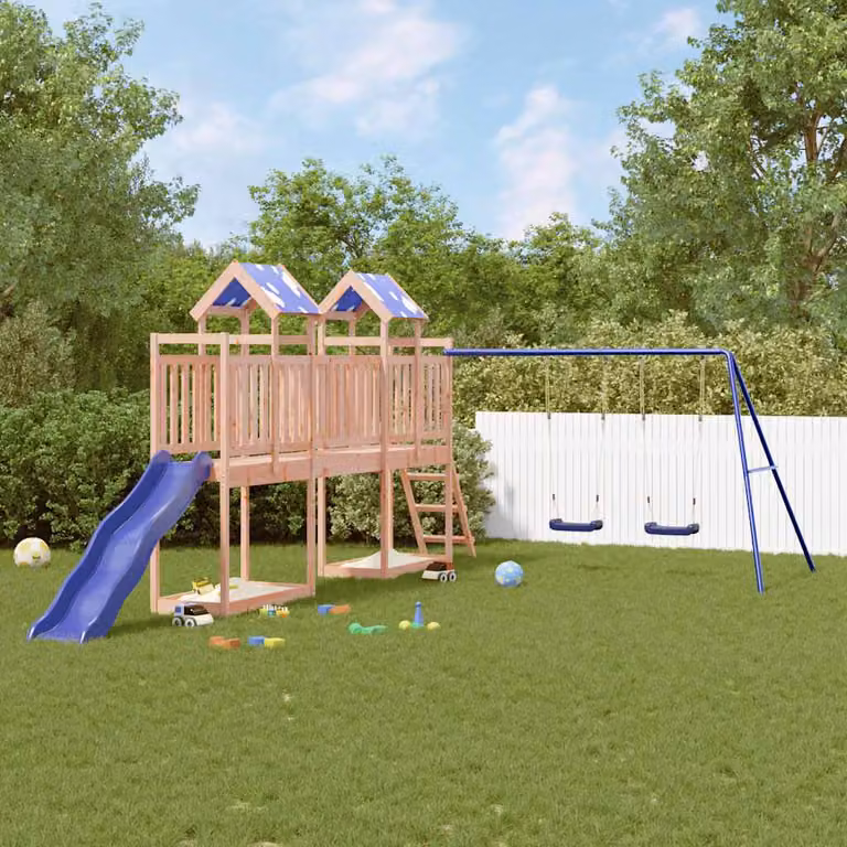 vidaXL Set da Gioco da Esterno in Legno di Douglas con Scivolo, Altalena e Sabbiera, Multicolore