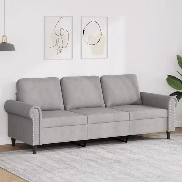 Divano a 3 Posti-Sofa 3 Posti Grigio Chiaro 180 cm in Velluto 799686
