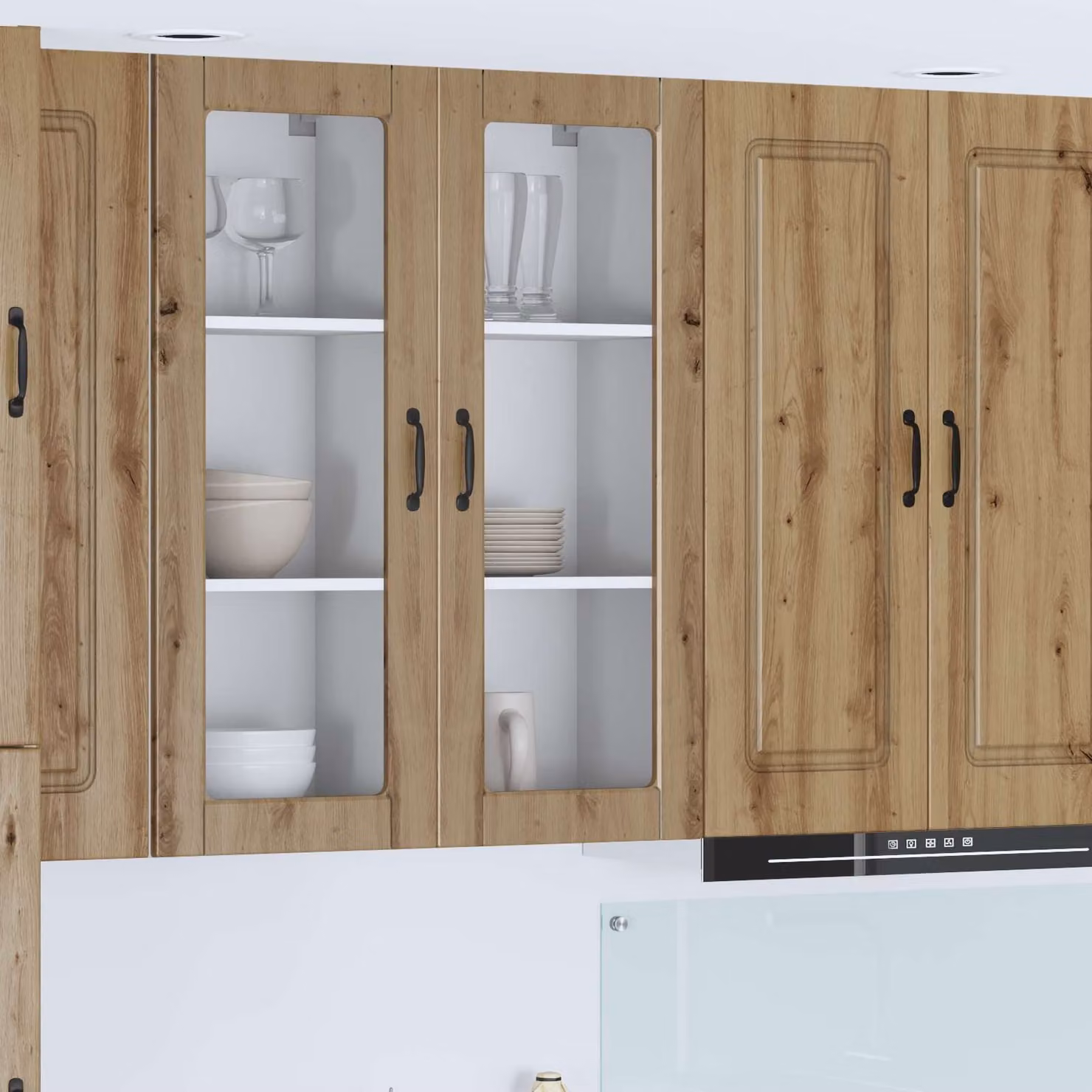 Mobile da parete vidaXL PORTO in legno e vetro marrone con ante in vetro per cucina L: 100 cm, P: 31 cm, H: 40 cm