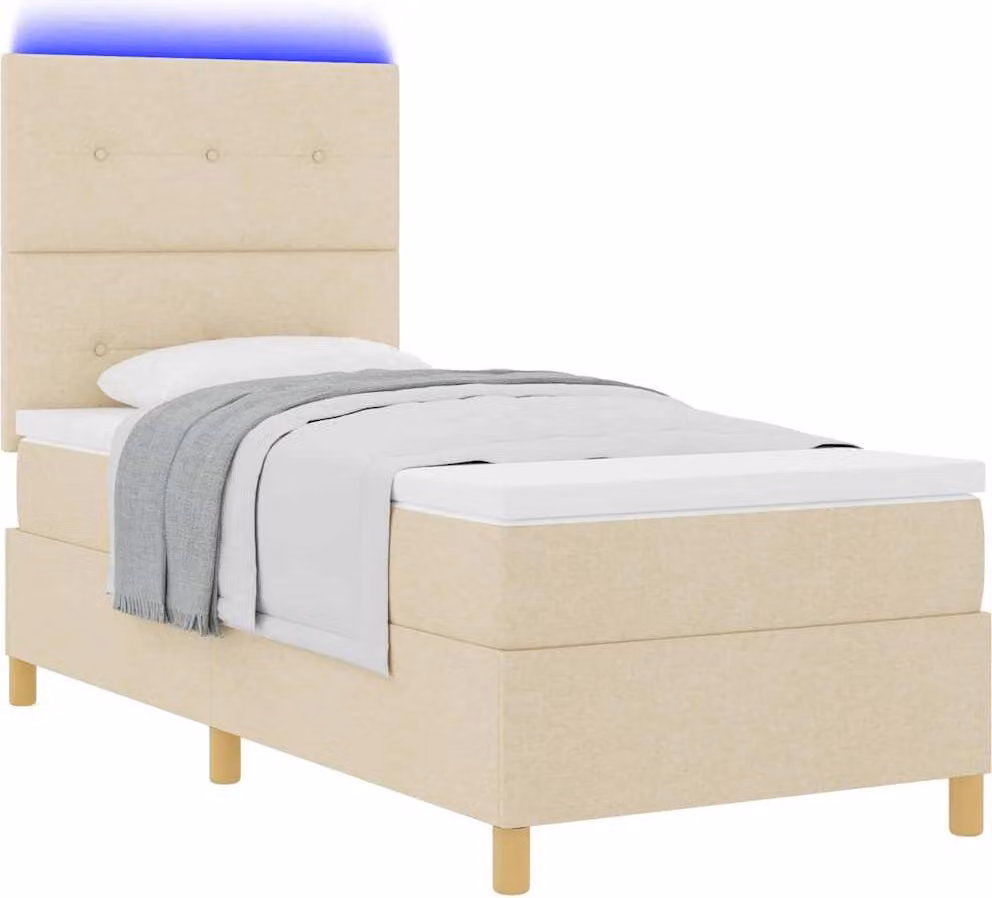 Letto a Sorgente LED con materasso Crema 90 x 200 cm Tessuto