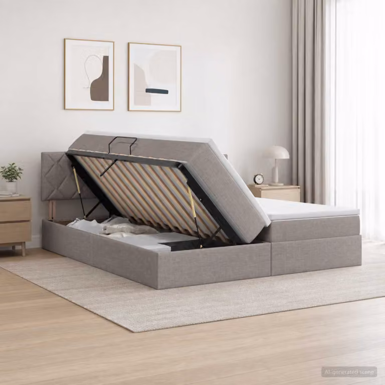 Letto con contenitore e testiera vidaXL in pelle sintetica tortora L/P/H: 200 x 200 x 88 cm
