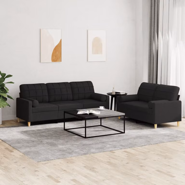 Set di 2 divani vidaXL moderni in tessuto nero con cuscini per il tuo soggiorno